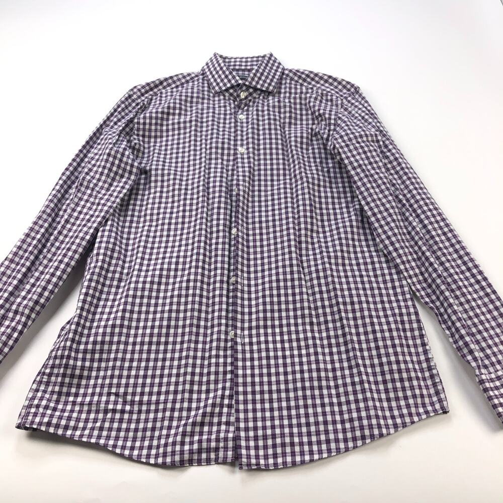 Hugo Boss SLIM FIT 16 34/35 Button Long Sleeve Cotton Check Dress Shirt Purple